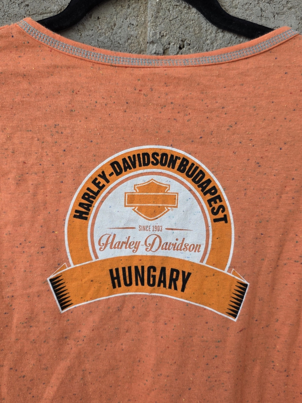 Harley-Davidson Budapest Orange Contrast Stitch Graphic Long Sleeve Top Large
